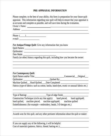pre appraisal form in pdf
