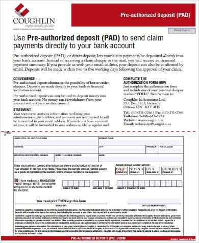 pre authorized deposit form