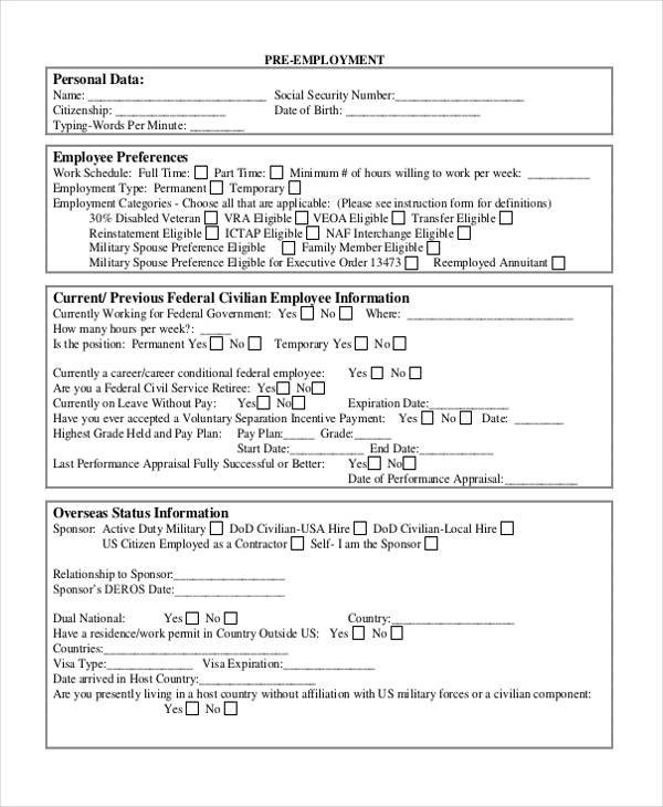 pre employee eligibility form