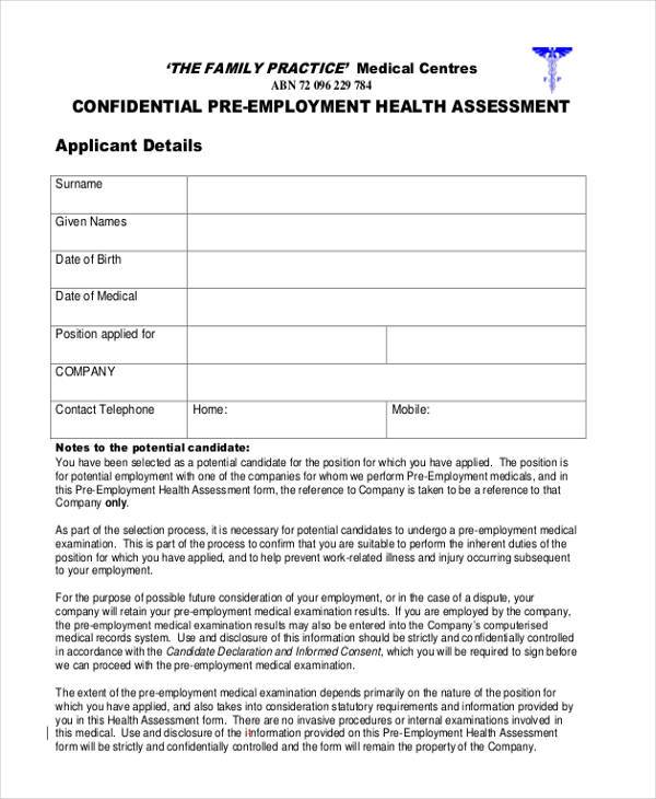 pre employment medical form1