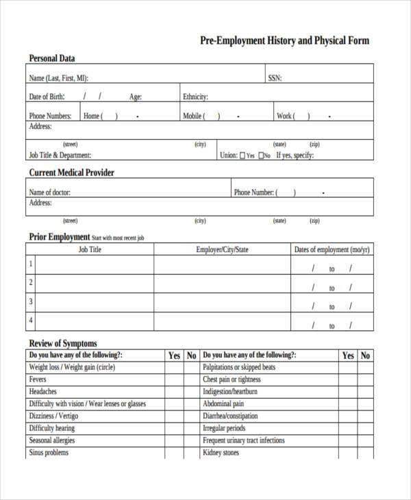 pre employment physical form1