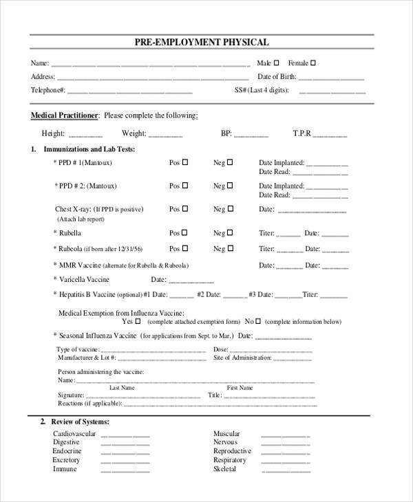 pre employment physical form2