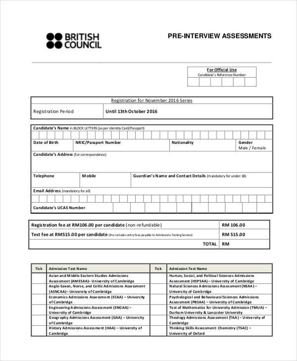 pre interview assessment form1