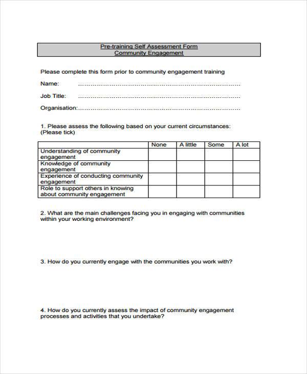 pre training self assessment form