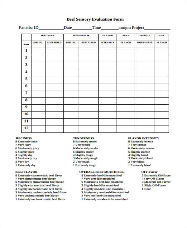 preference sensory evaluation form