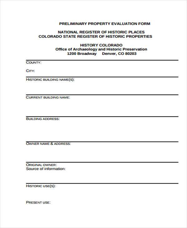 preliminary property evaluation form1