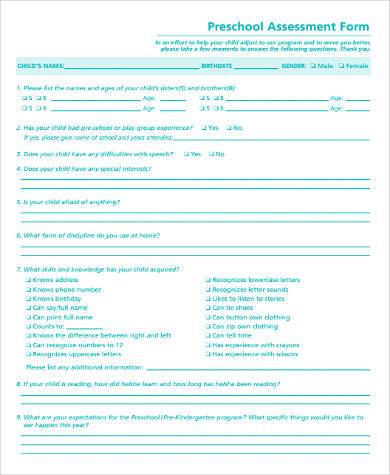 FREE 13+ Preschool Assessment Form Samples, PDF, MS Word, Google Docs