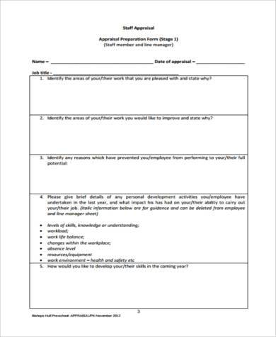 preschool staff appraisal form