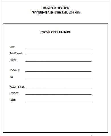 preschool teacher assessment evaluation form