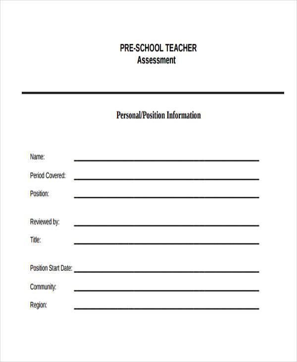 preschool teacher self assessment form