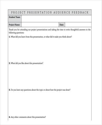 presentation audience feedback form