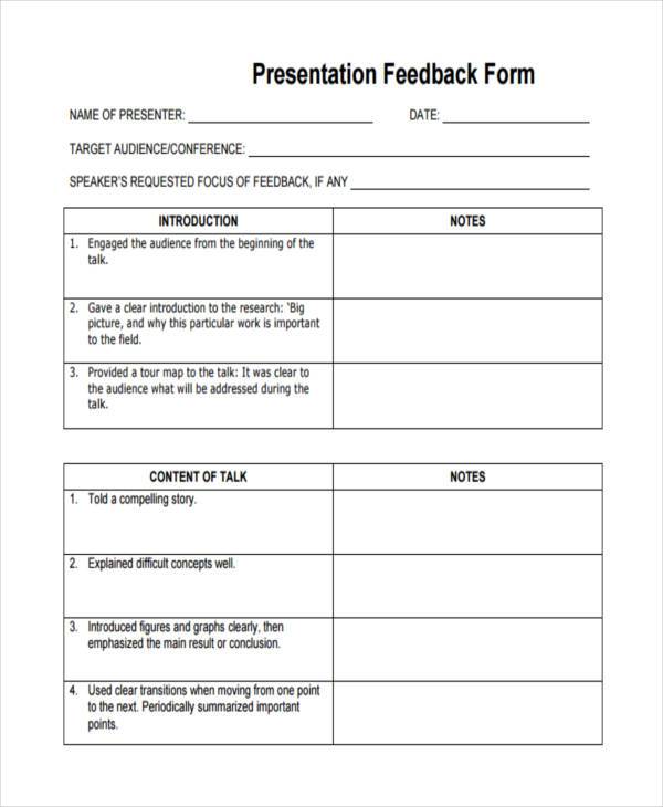 presentation conference feedback form