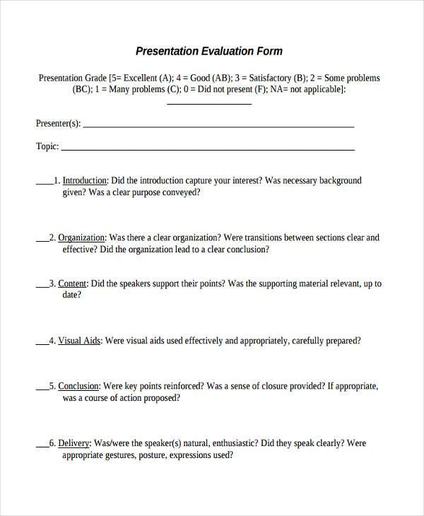 presentation evaluation form example