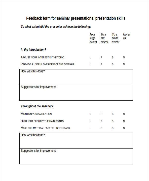 free presentation feedback form