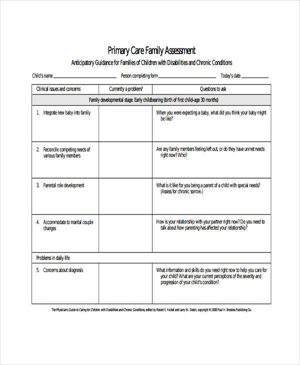 primary care family assessment form