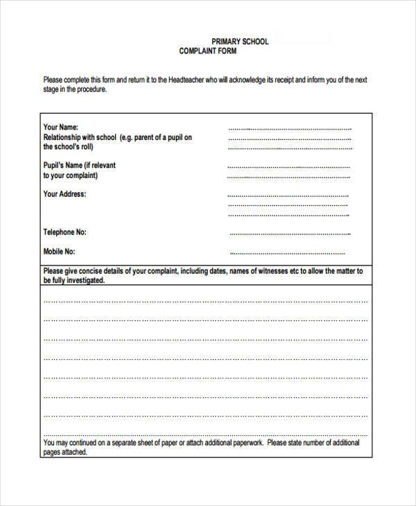 FREE 11+ School Complaint Forms in PDF MS Word