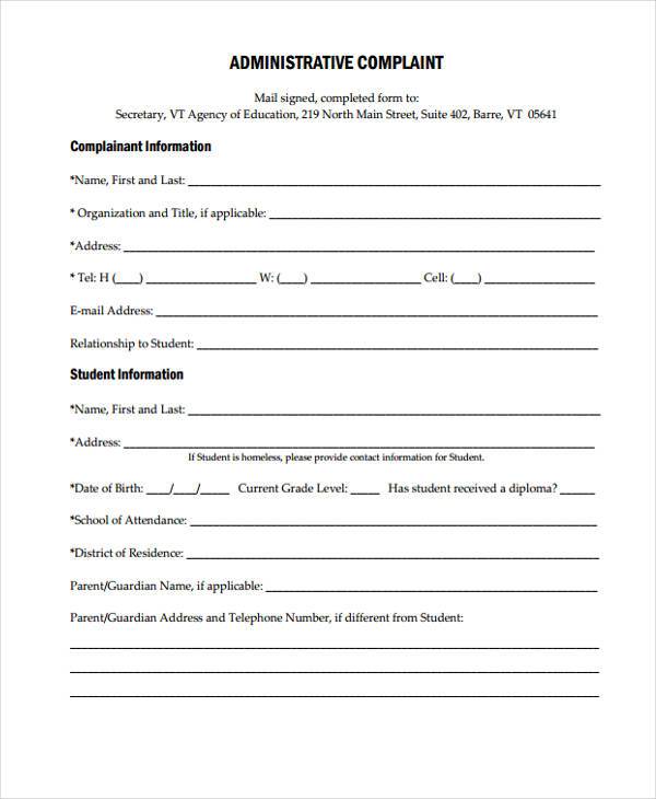 Complaint Form Template Free Printables