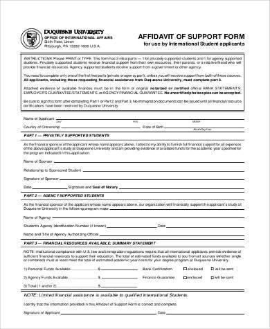 printable affidavit of support form
