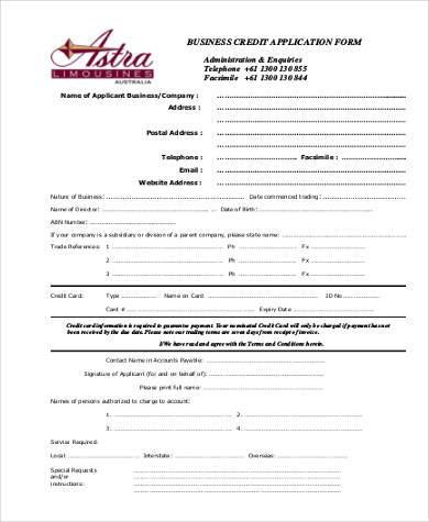 printable business credit application form