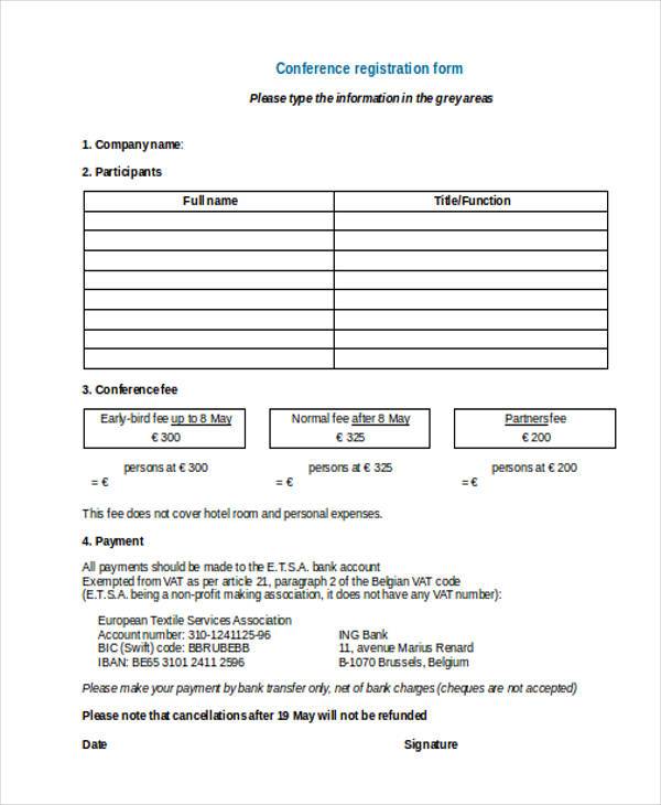 printable conference registration form word