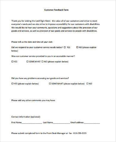 printable customer feedback form 