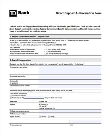 free 9 sample printable direct deposit forms in pdf ms