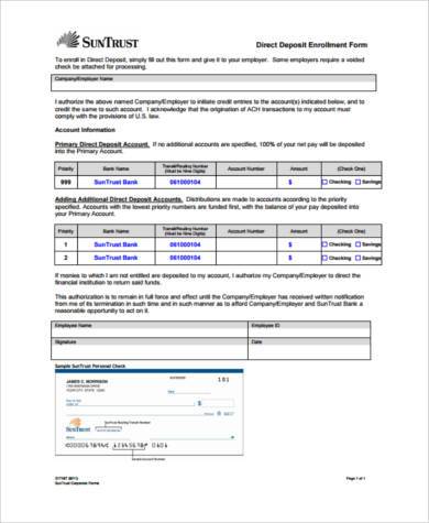 printable direct deposit enrollment form