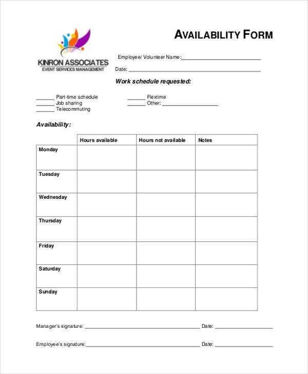 Google Forms Availability Template