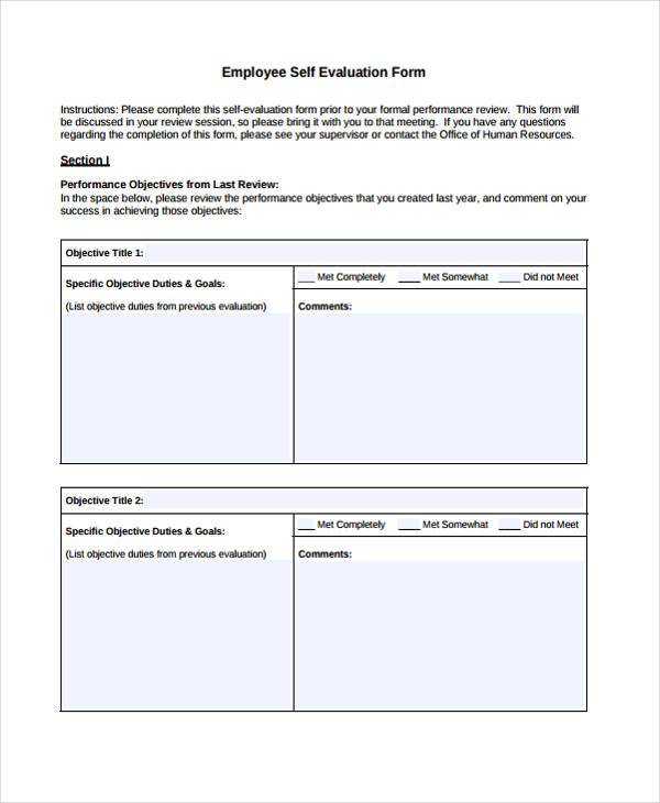 Free Printable Employee Self Evaluation Form