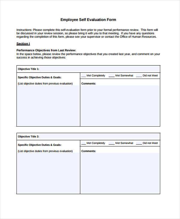 Printable Free Employee Self Evaluation Template Forms Printable 