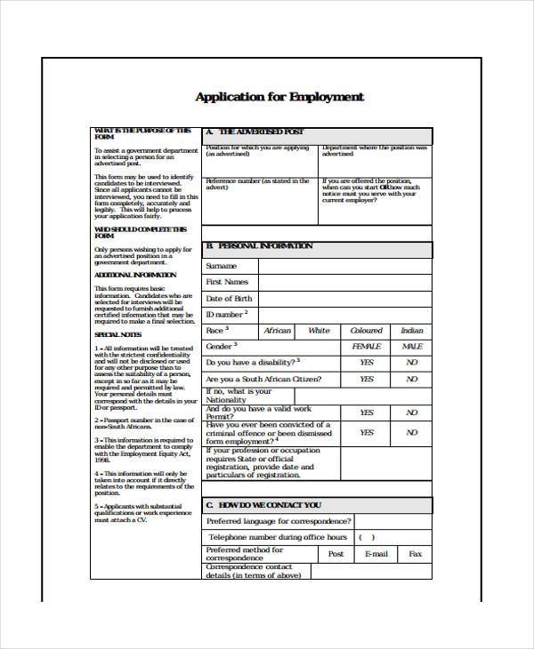 FREE 10+ Sample Employment Application Forms in PDF | Excel | MS Word