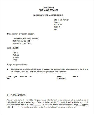 printable equipment purchase agreement form