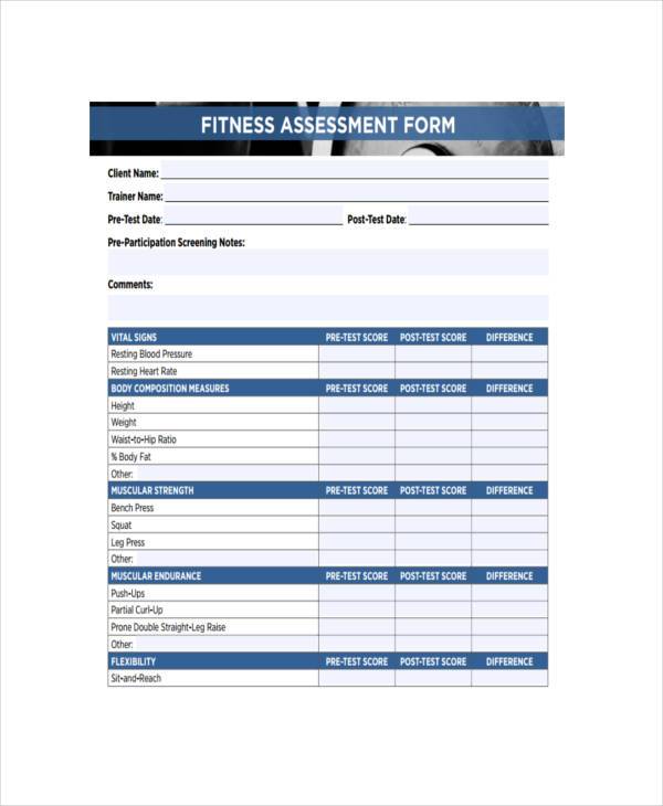 FREE 9+ Fitness Assessment Form Samples in PDF MS Word