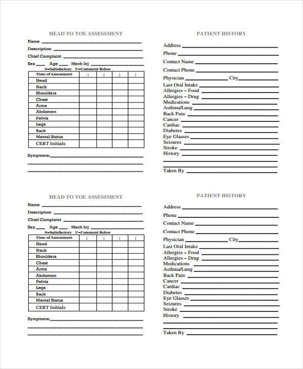 printable head to toe assessment form