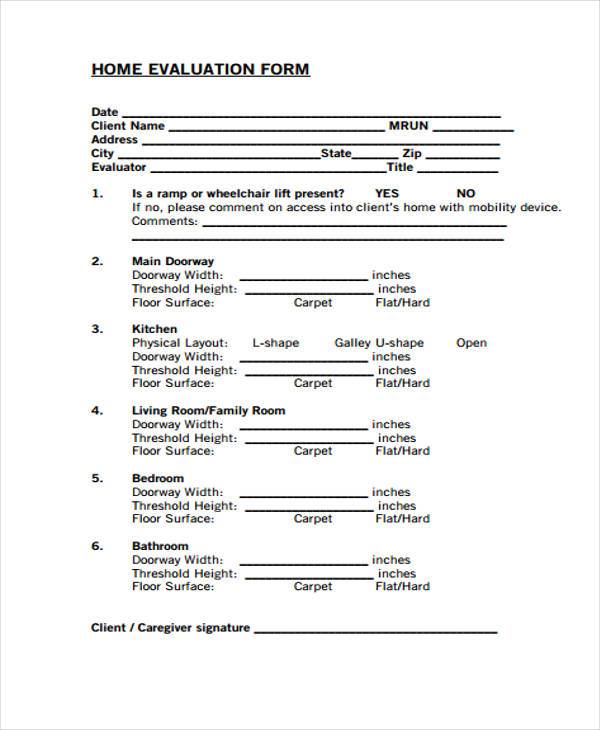 printable home evaluation form