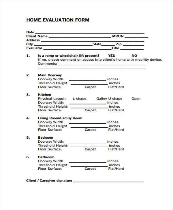 Caregiver Evaluation Form Sample