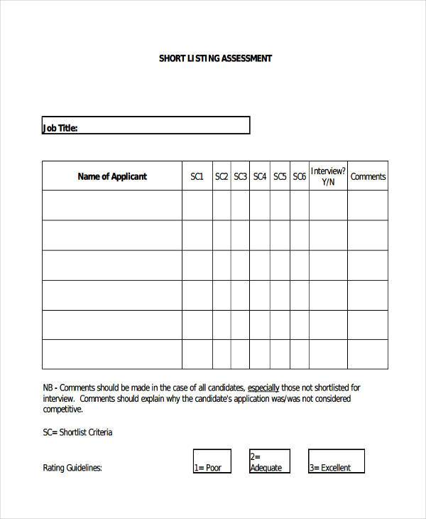 printable job assessment form