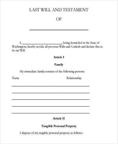 Free 6 Sample Last Will And Testament Forms In Pdf Ms Word