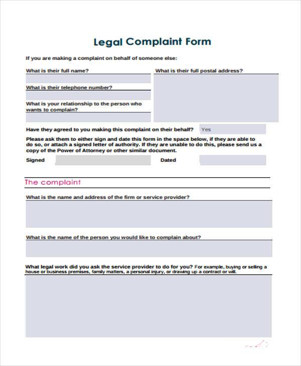 printable legal complaint form