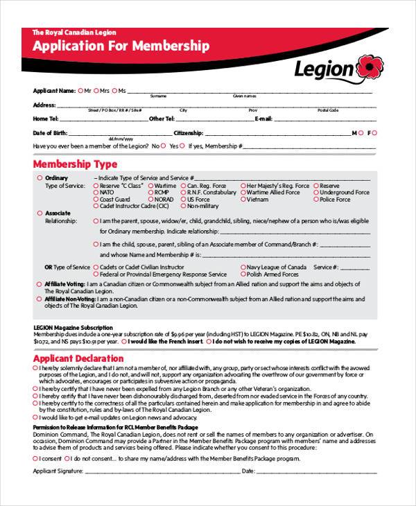 printable membership application form