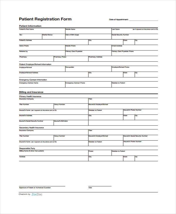 Free Printable Patient Registration Form Printable Templates 6085