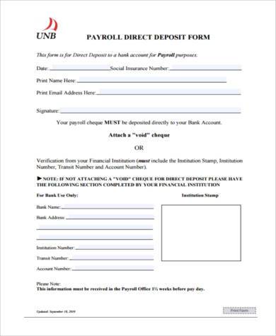printable payroll direct deposit form