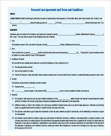 printable personal loan agreement form