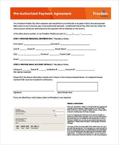 printable pre authorization payment agreement form