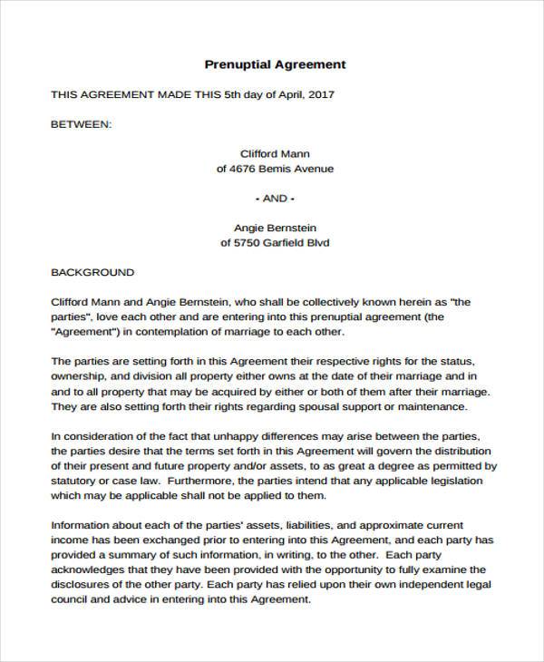 printable prenuptial agreement form1