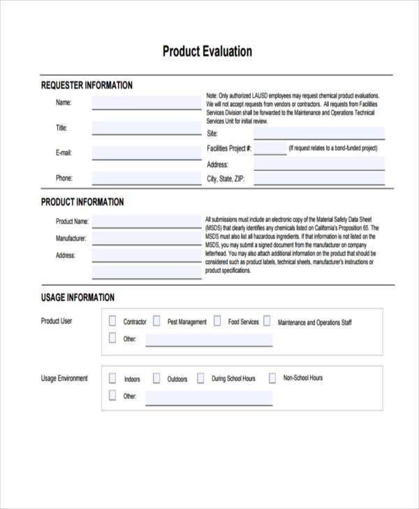 Product Evaluation Form Template Word