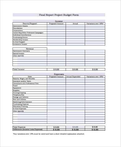 printable project budget form