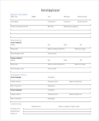 printable rental application form free