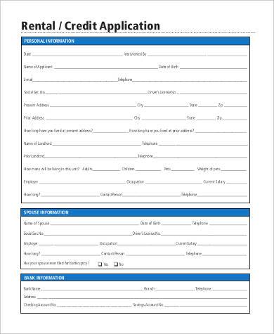 printable rental credit application form2