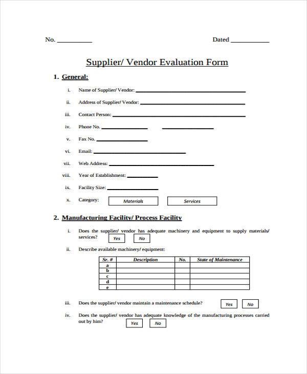 printable supplier evaluation form